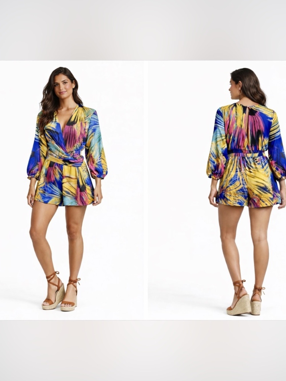 Print V-Neck Romper Gabriella Union Collection at New York & Company Sz. Small